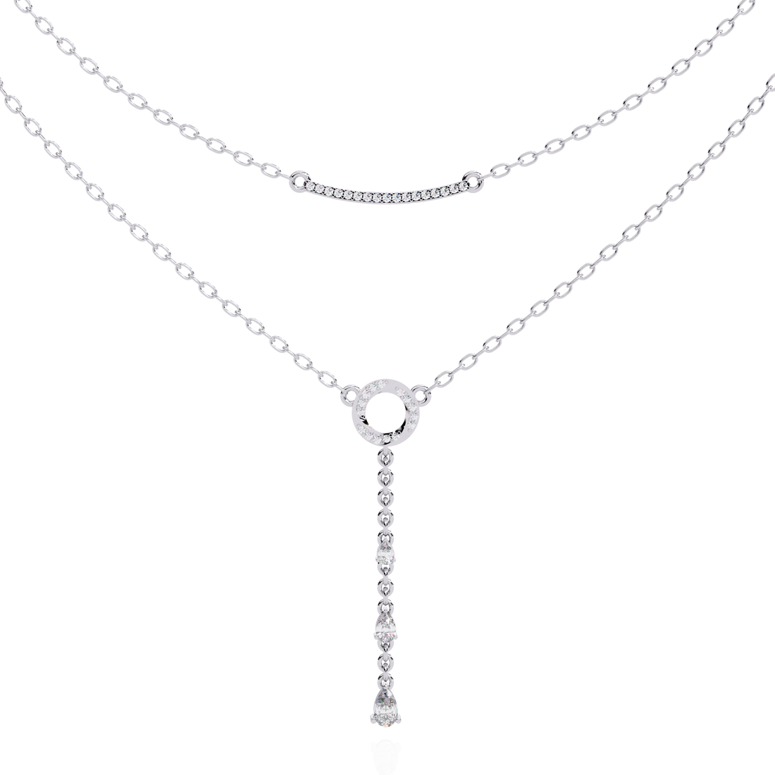Geometric Diamond Layered Circle &amp; Bar Necklace | 925 Sterling Silver