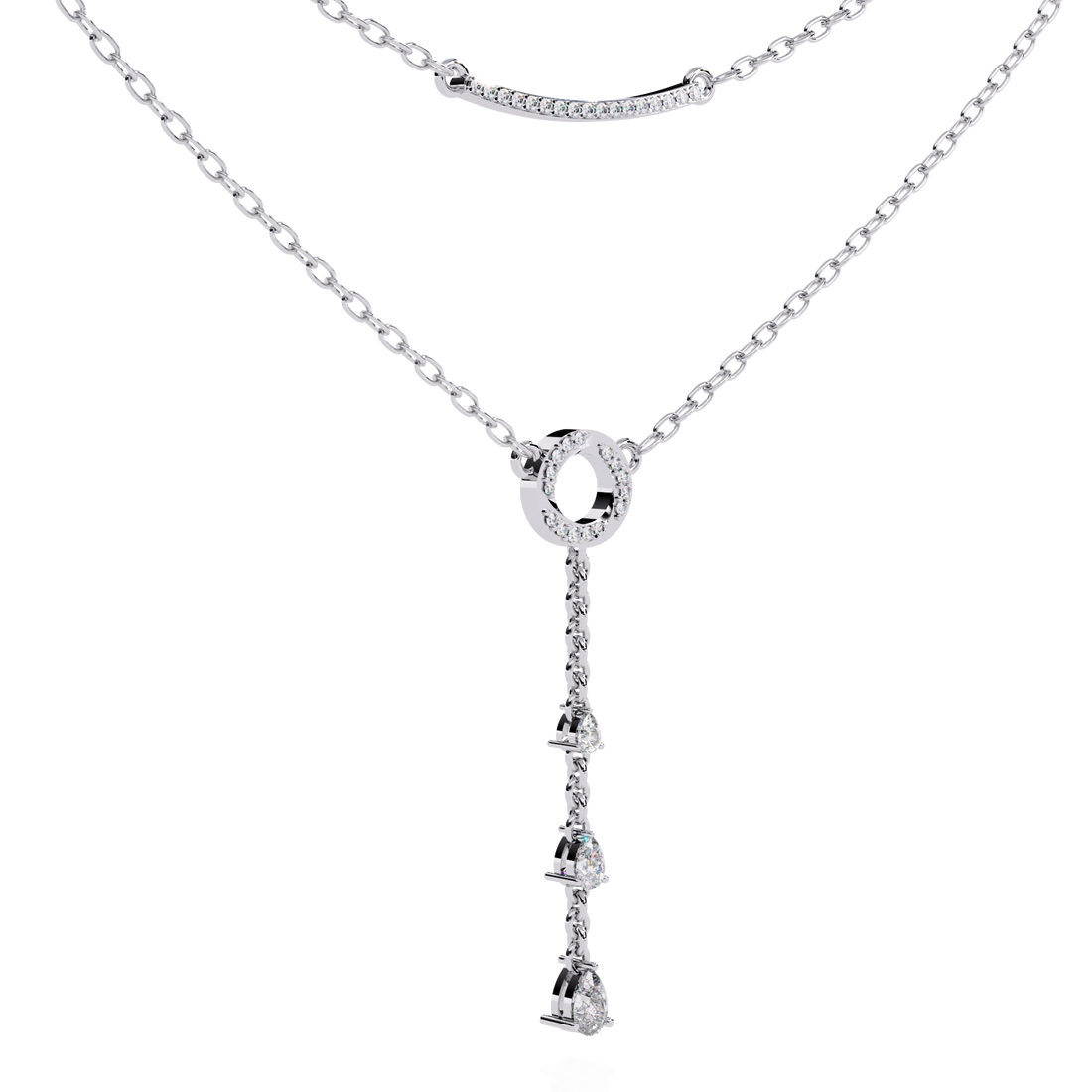 Geometric Diamond Layered Circle &amp; Bar Necklace | 925 Sterling Silver