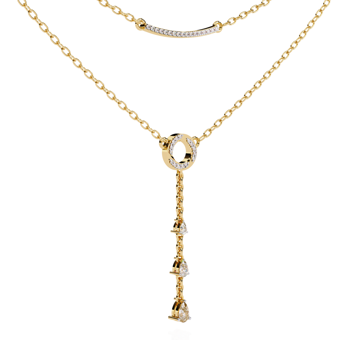 Geometric Diamond Layered Circle &amp; Bar Necklace | 925 Sterling Silver