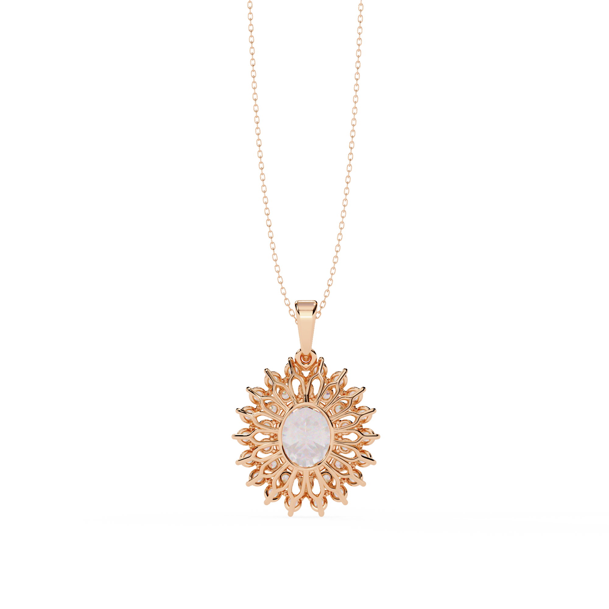 Flower Cluster Oval Shape Necklace | 925 Sterling Silver