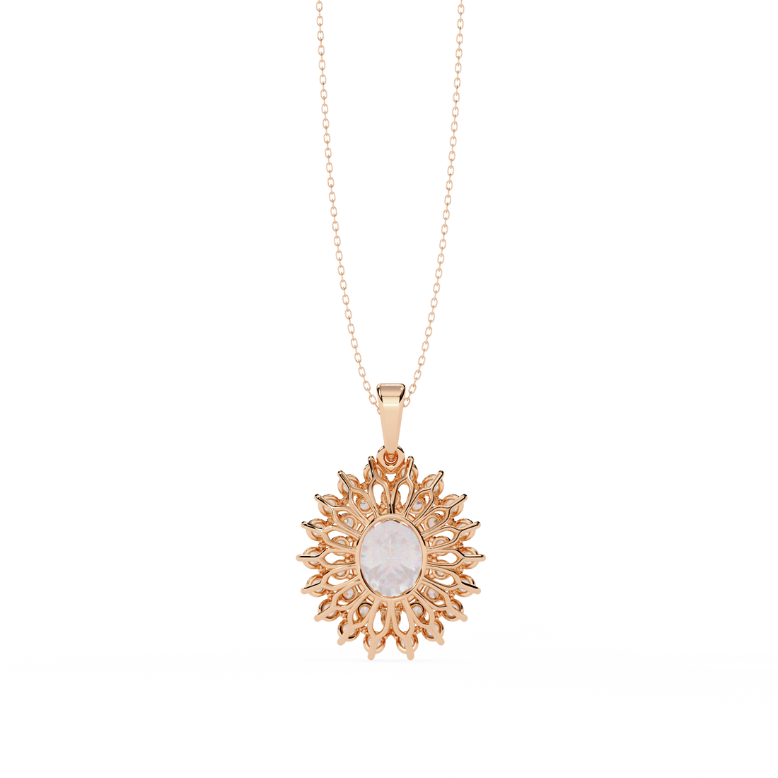 Flower Cluster Oval Shape Necklace | 925 Sterling Silver