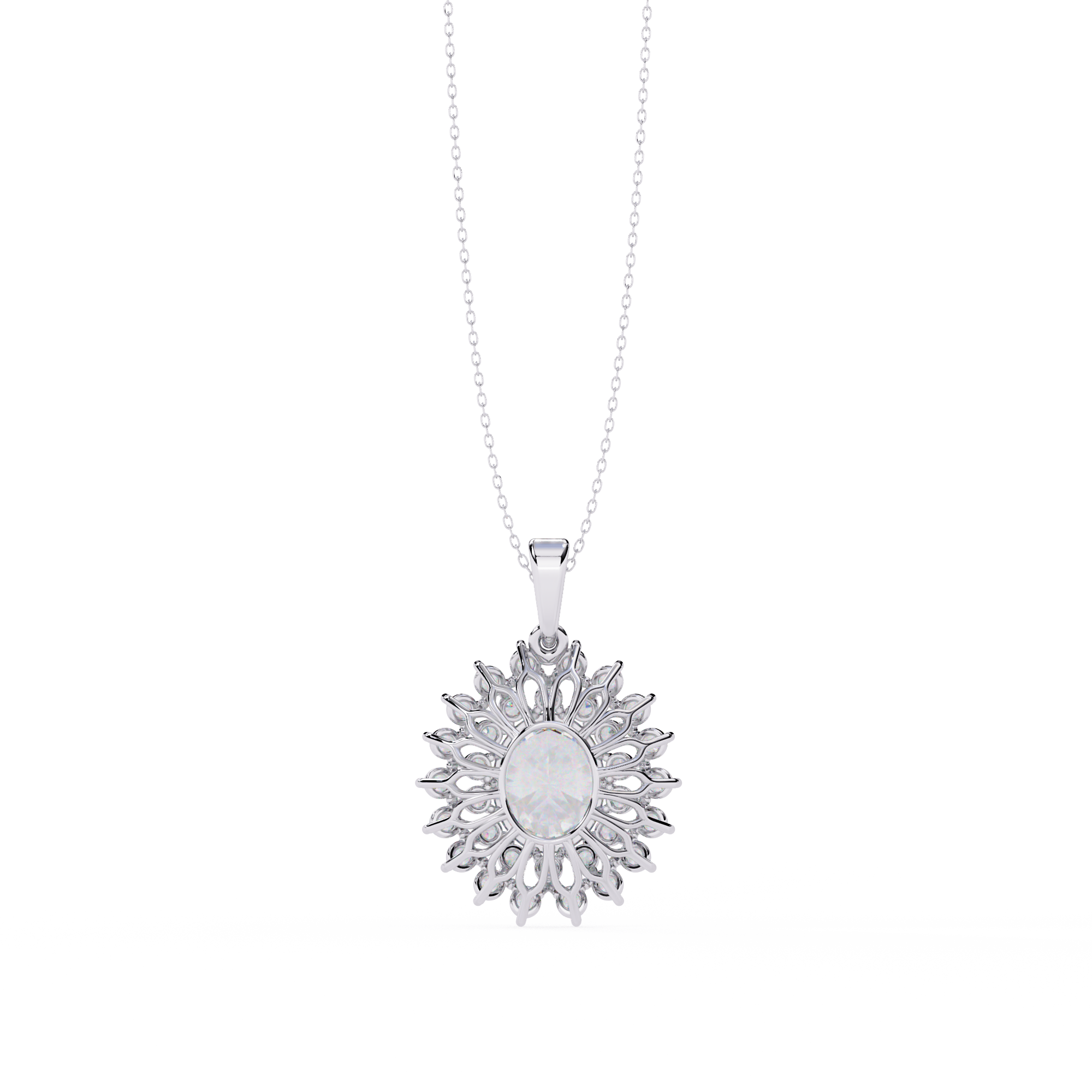 Flower Cluster Oval Shape Necklace | 925 Sterling Silver