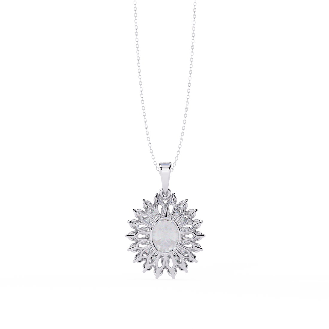 Flower Cluster Oval Shape Necklace | 925 Sterling Silver