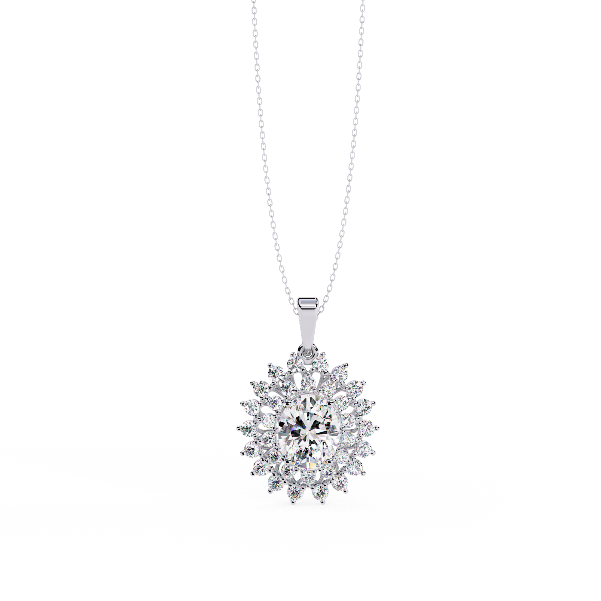 Flower Cluster Oval Shape Necklace | 925 Sterling Silver