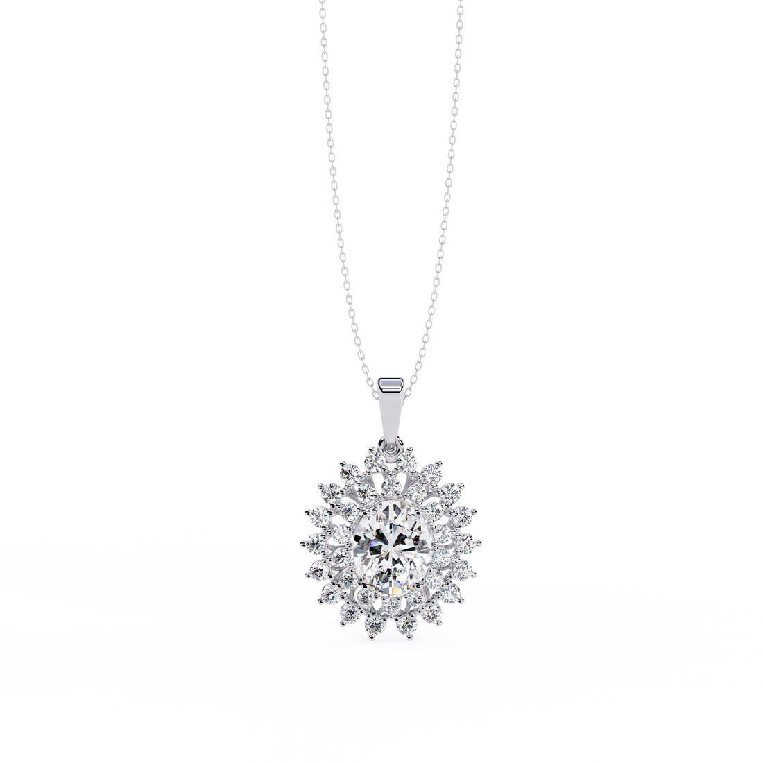 Flower Cluster Oval Shape Necklace | 925 Sterling Silver