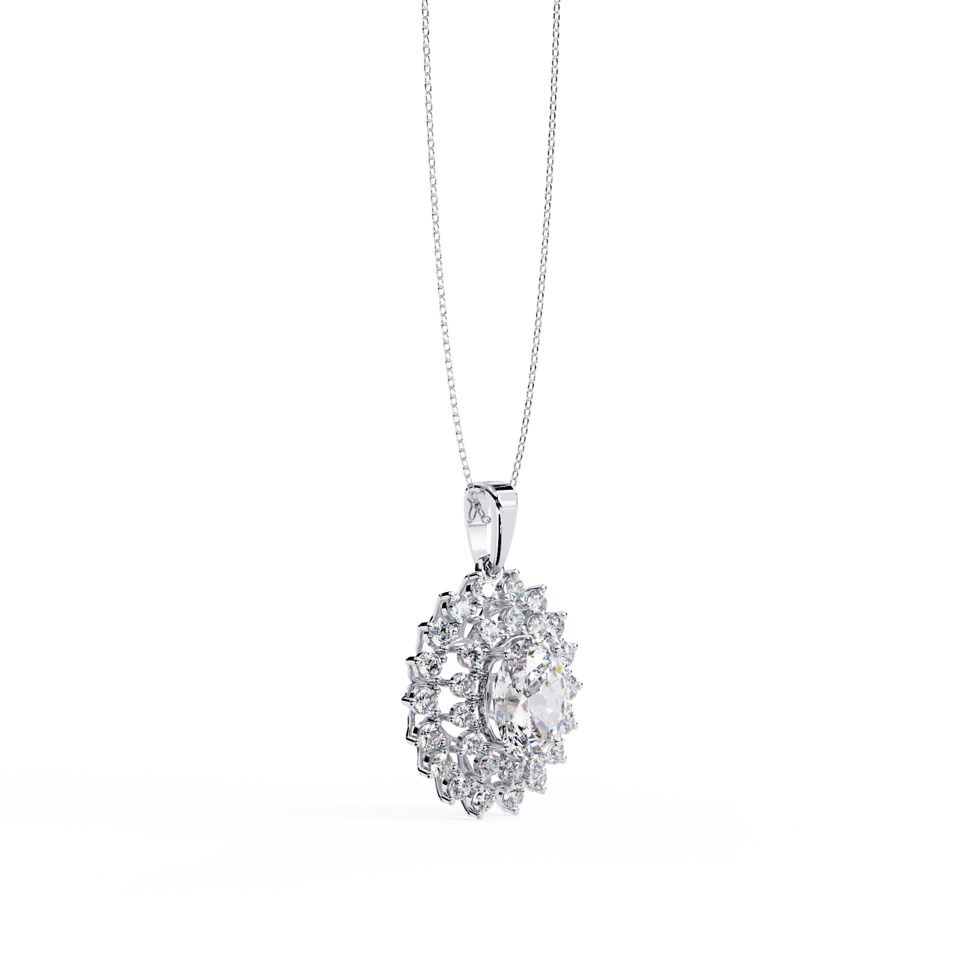 Flower Cluster Oval Shape Necklace | 925 Sterling Silver