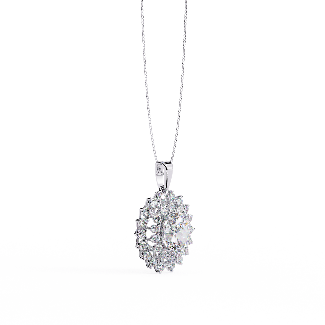 Flower Cluster Oval Shape Necklace | 925 Sterling Silver