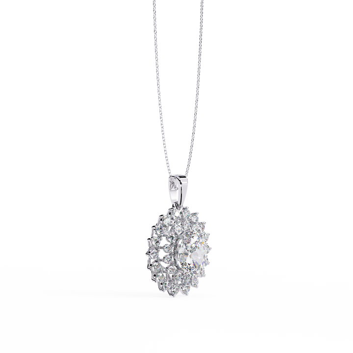 Flower Cluster Oval Shape Necklace | 925 Sterling Silver