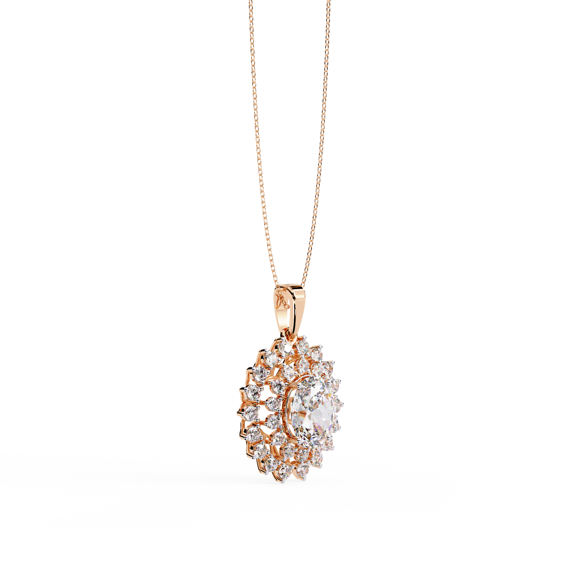 Flower Cluster Oval Shape Necklace | 925 Sterling Silver