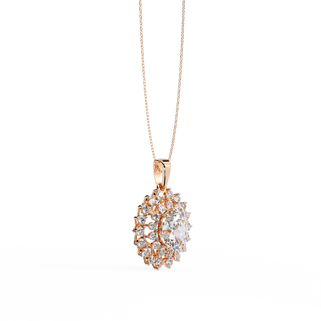 Flower Cluster Oval Shape Necklace | 925 Sterling Silver