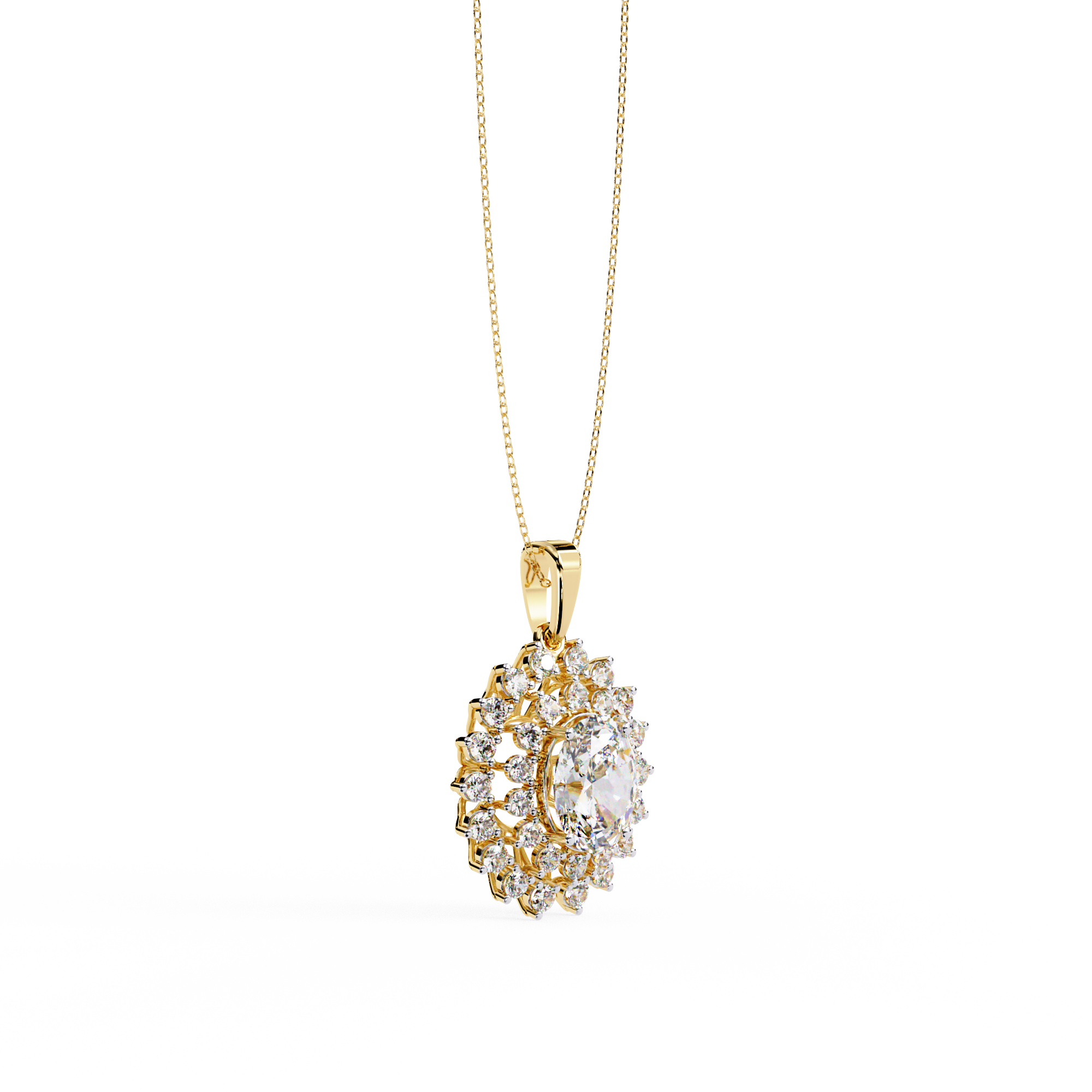 Flower Cluster Oval Shape Necklace | 925 Sterling Silver