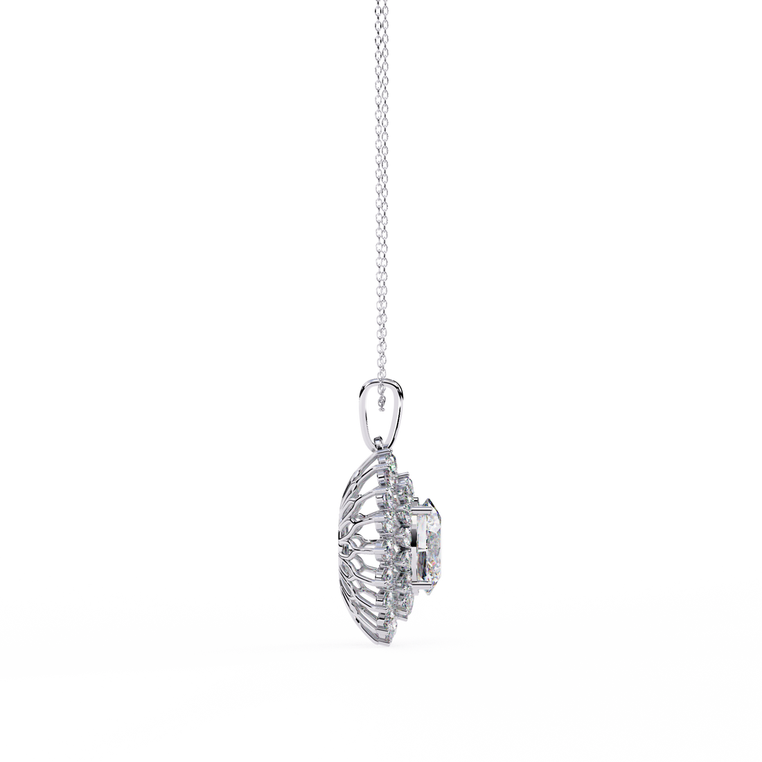 Flower Cluster Oval Shape Necklace | 925 Sterling Silver