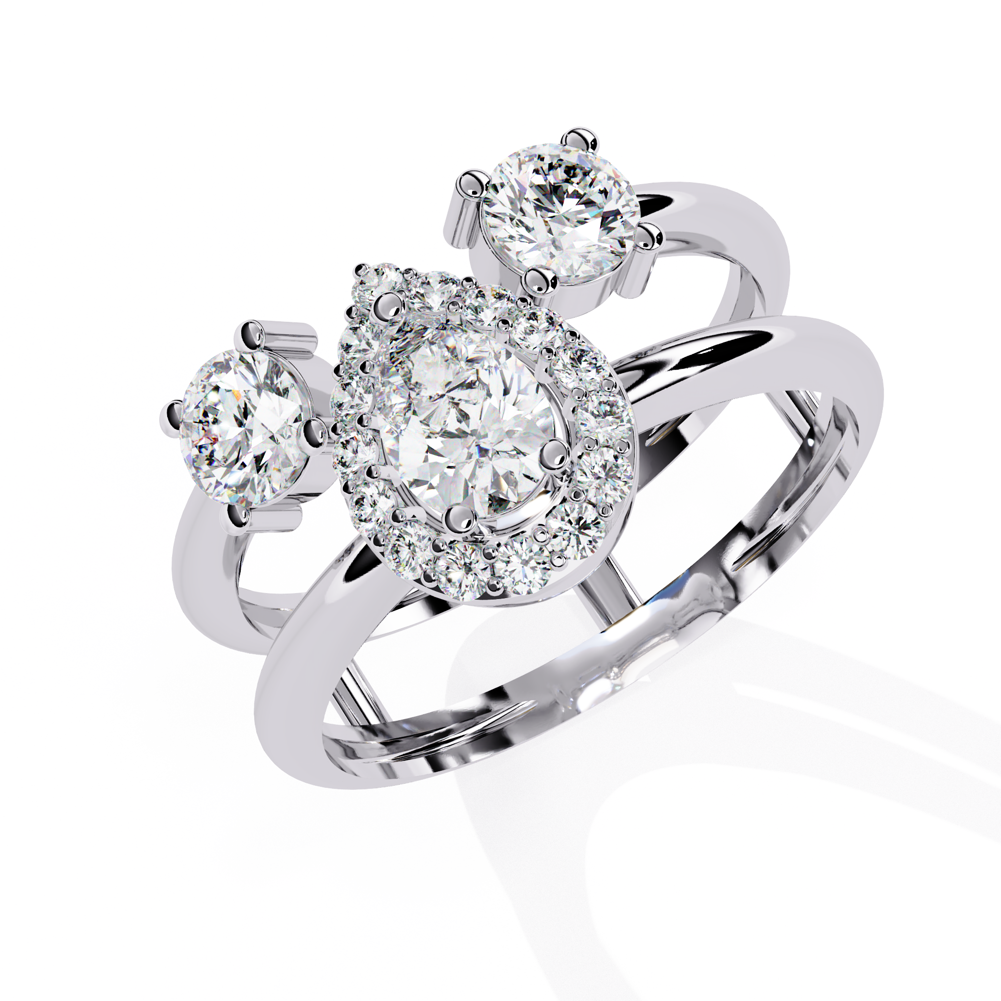 Regal Orbit Halo Trio Ring | 925 Sterling Silver