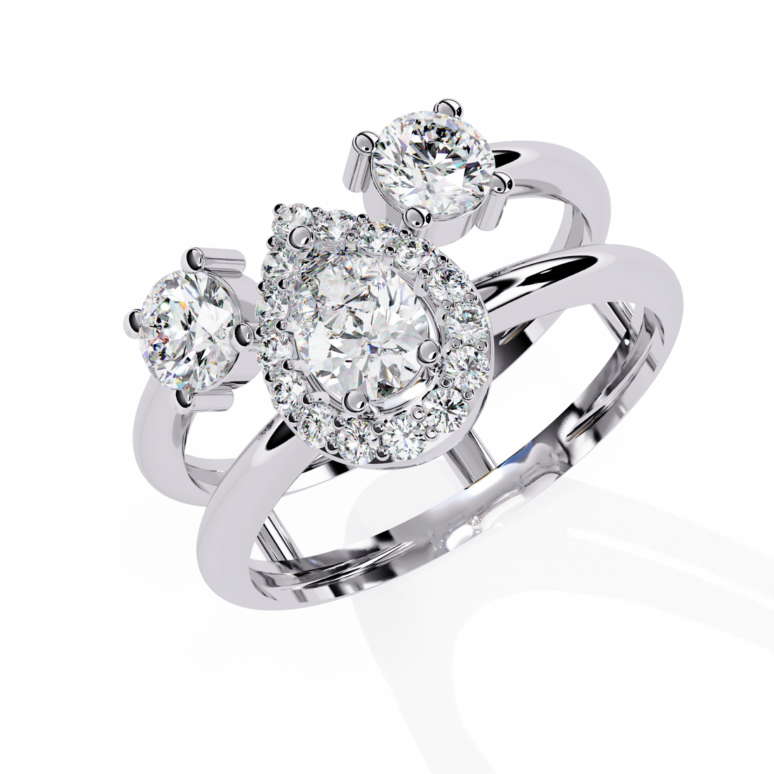 Regal Orbit Halo Trio Ring | 925 Sterling Silver