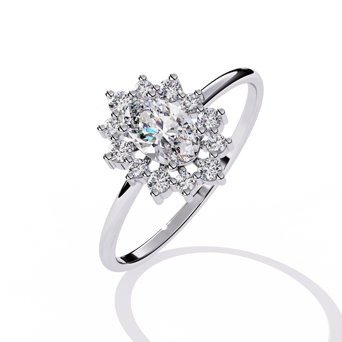 Celestial Bloom Oval Halo Ring | 925 Sterling Silver
