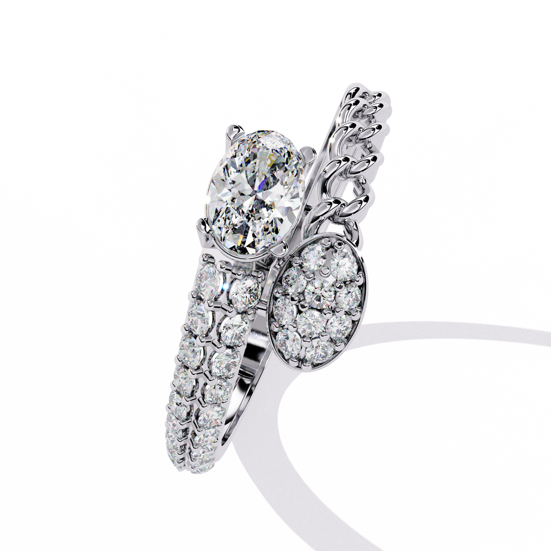 Royal Gleam Oval Solitaire Pave Ring | 925 Sterling Silver