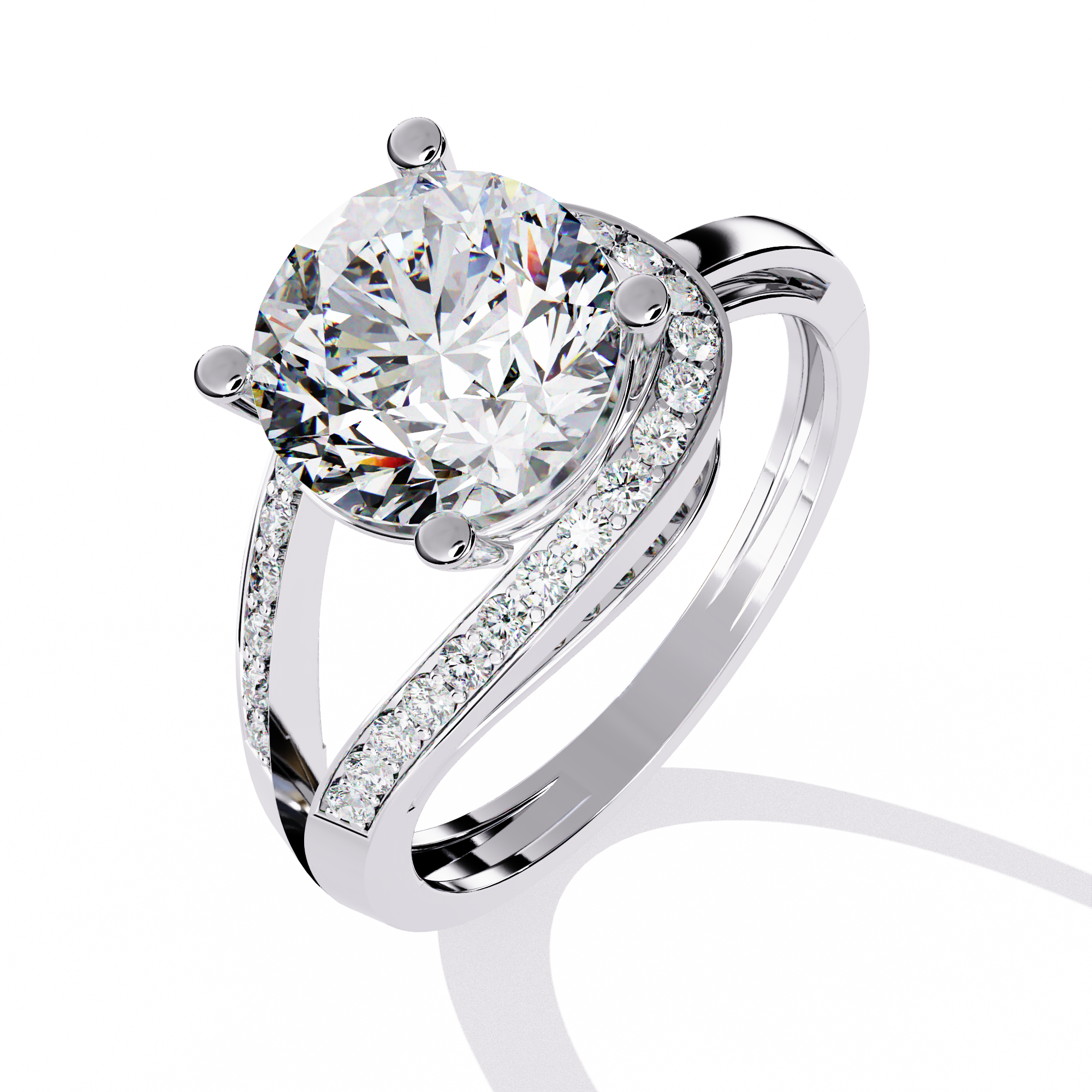 Luna Brilliance Round-Cut Solitaire Ring with Pave Band | 925 Sterling Silver