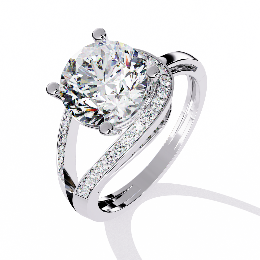 Luna Brilliance Round-Cut Solitaire Ring with Pave Band | 925 Sterling Silver