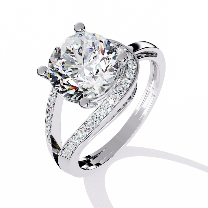 Luna Brilliance Round-Cut Solitaire Ring with Pave Band | 925 Sterling Silver
