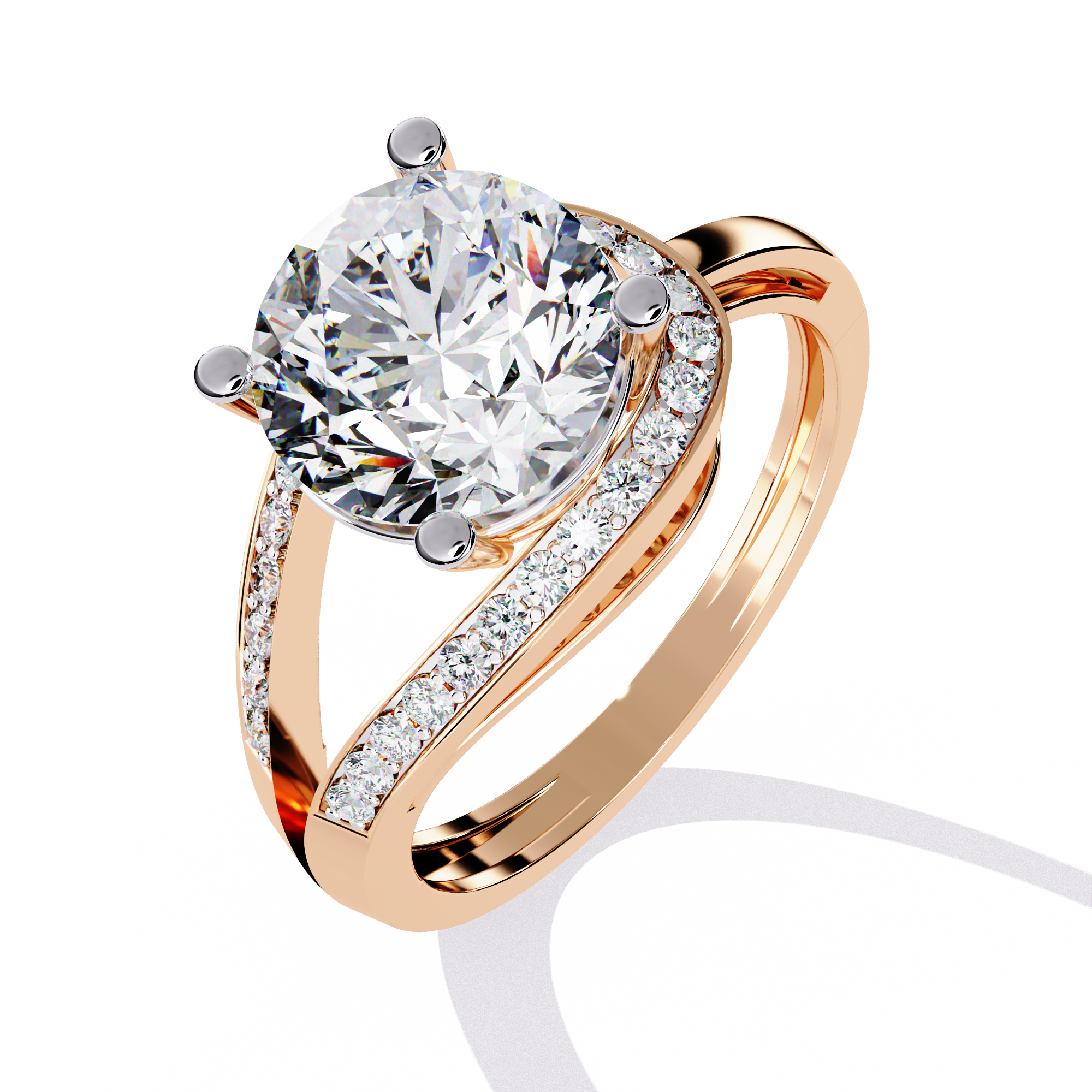 Luna Brilliance Round-Cut Solitaire Ring with Pave Band | 925 Sterling Silver