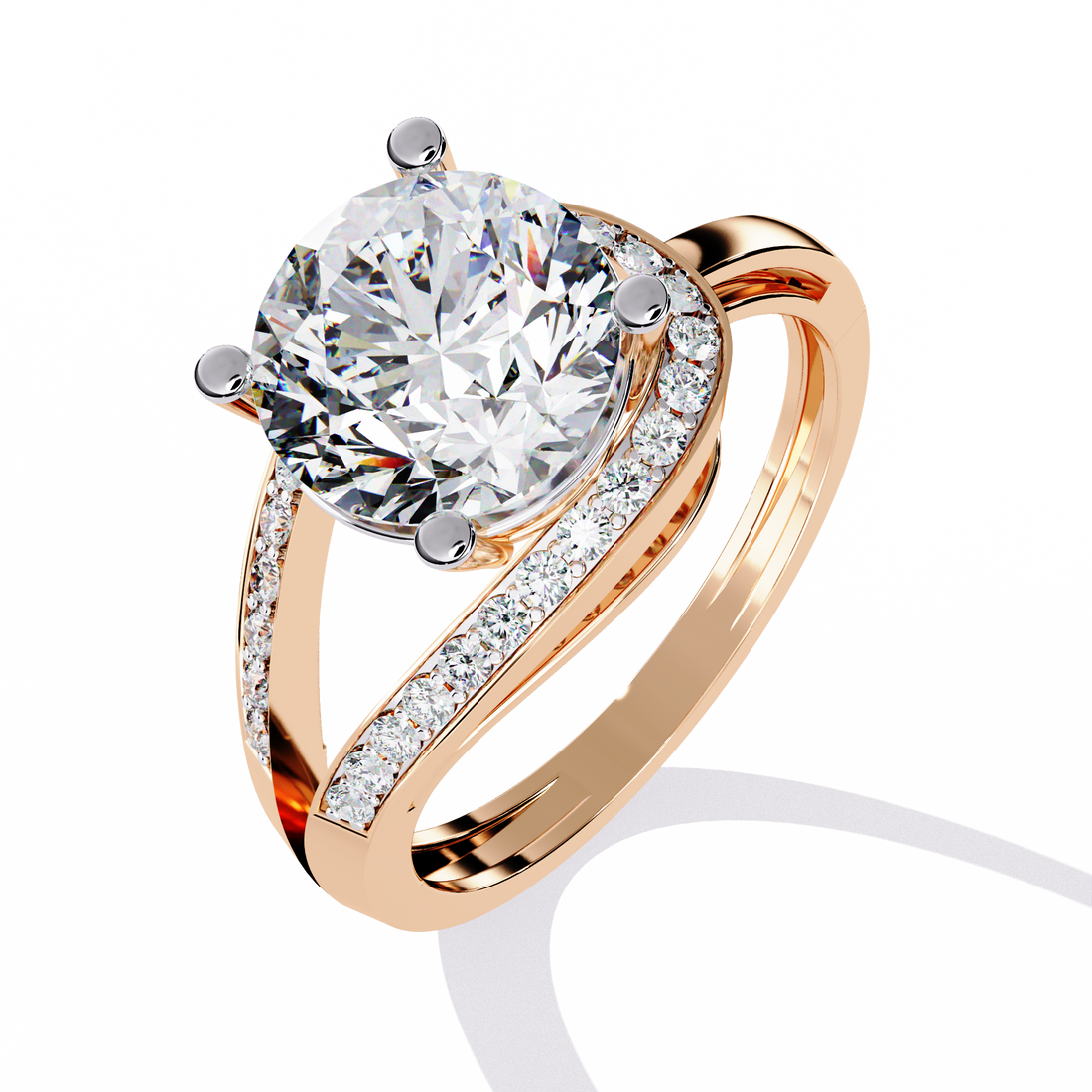 Luna Brilliance Round-Cut Solitaire Ring with Pave Band | 925 Sterling Silver