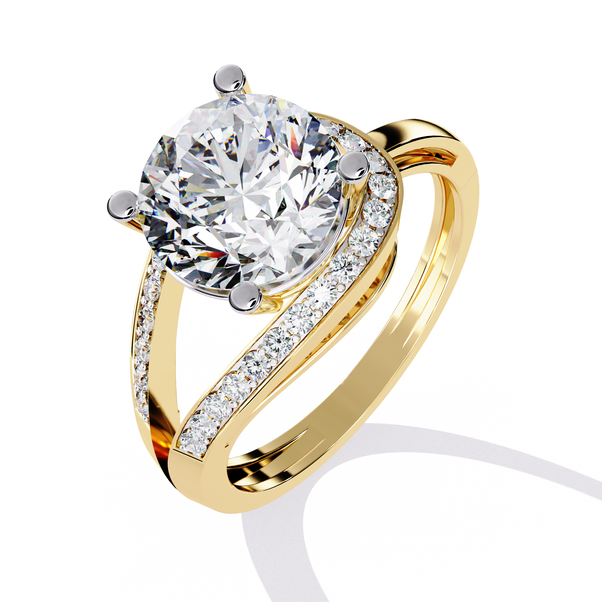 Luna Brilliance Round-Cut Solitaire Ring with Pave Band | 925 Sterling Silver