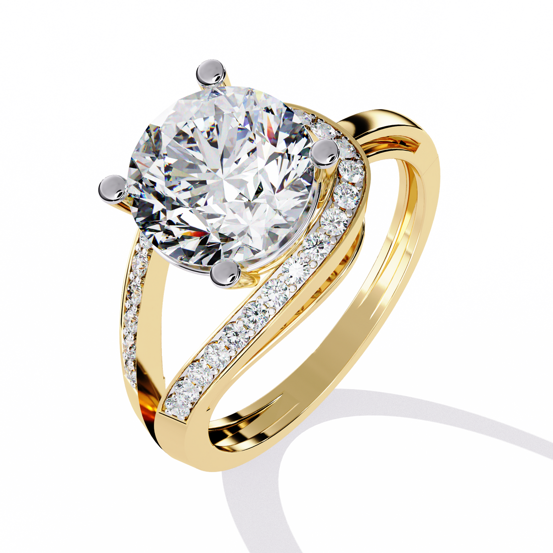Luna Brilliance Round-Cut Solitaire Ring with Pave Band | 925 Sterling Silver