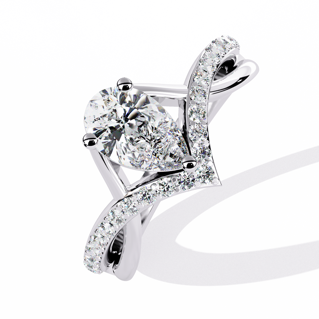 Aurora Vow Pear-Cut Crossover Solitaire Ring | 925 Sterling Silver