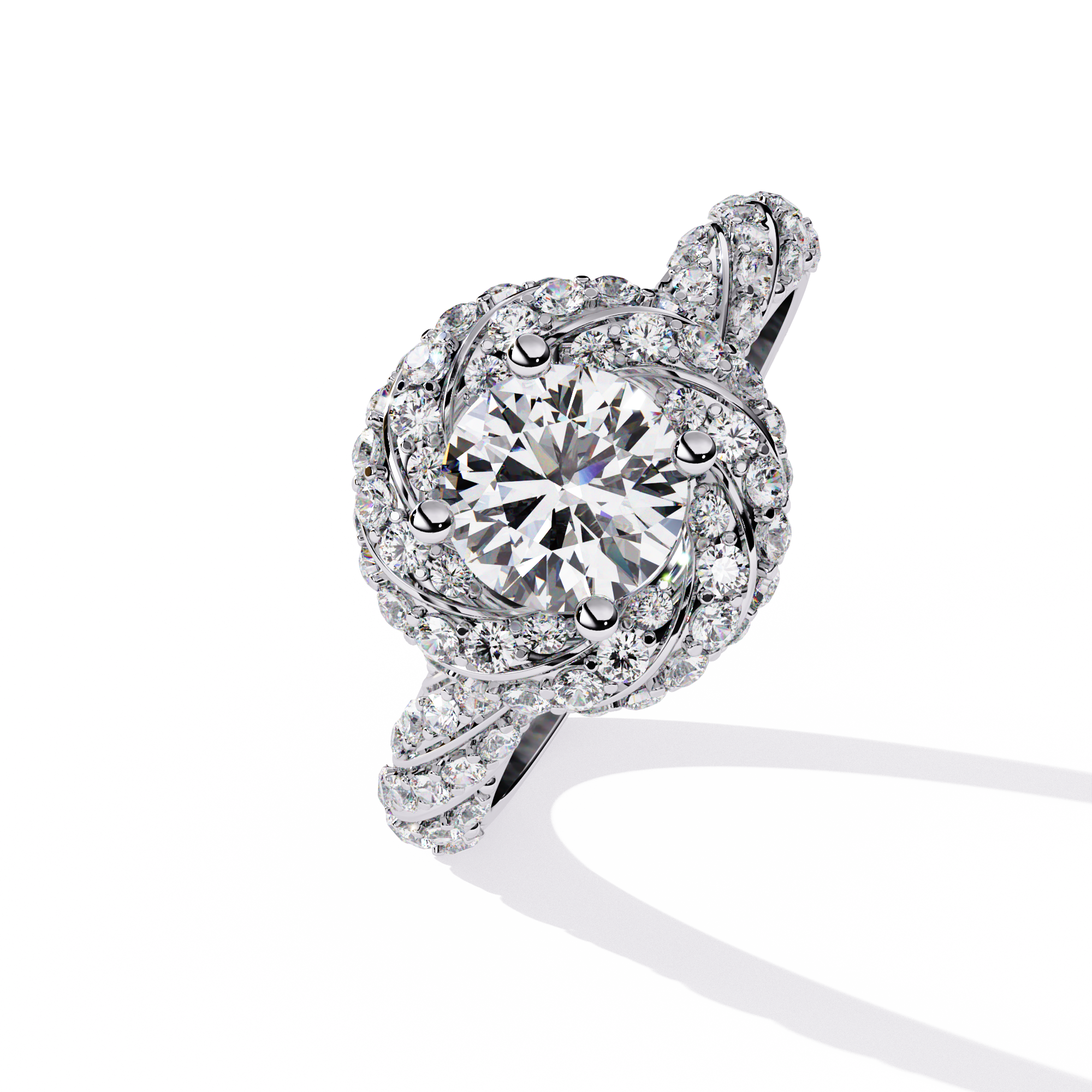 Radiant Swirl Halo Round-Cut Diamond Ring | 925 Pure Sterling Silver