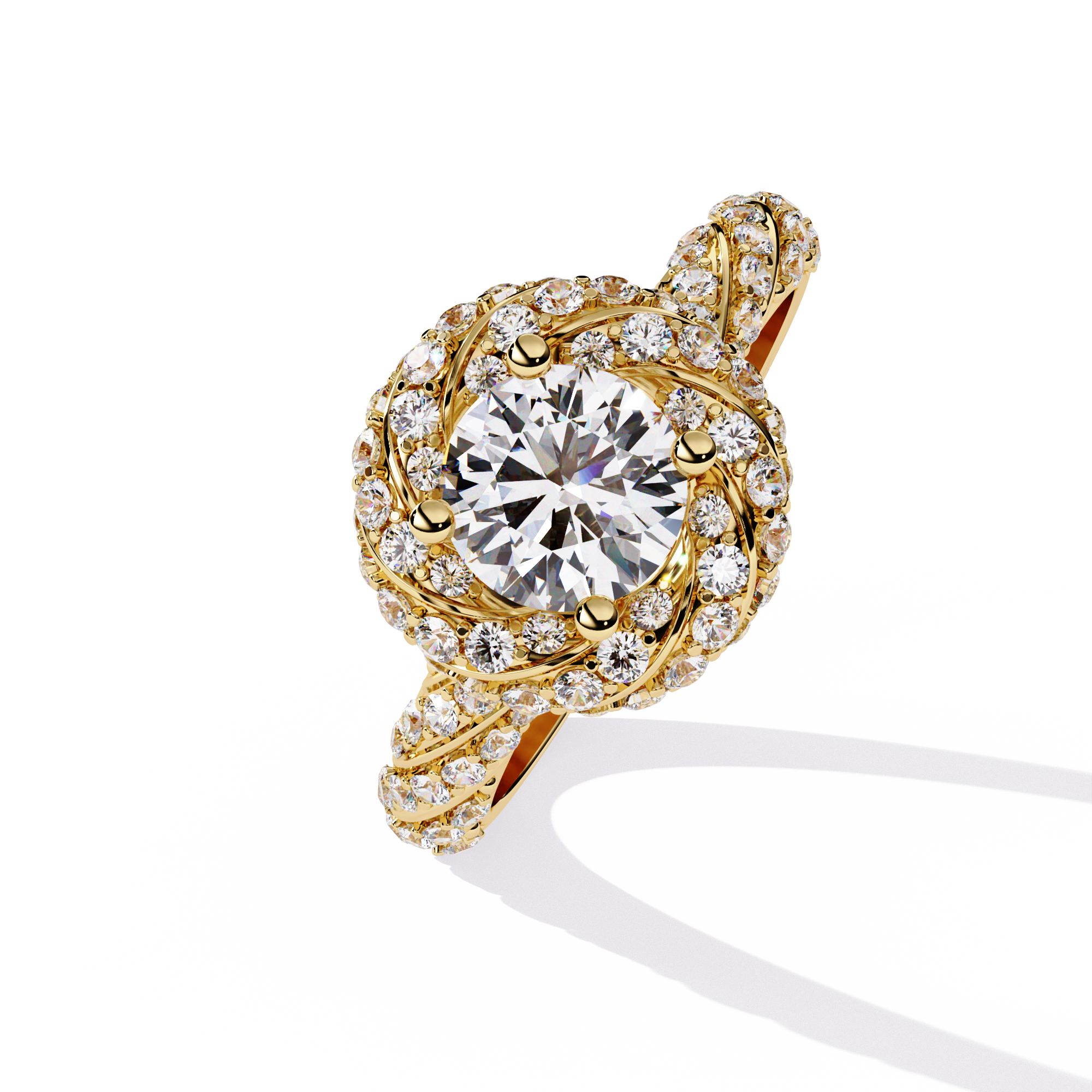 Radiant Swirl Halo Round-Cut Diamond Ring | 925 Pure Sterling Silver