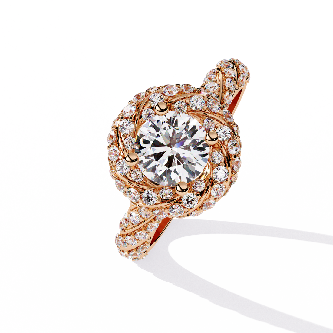 Radiant Swirl Halo Round-Cut Diamond Ring | 925 Pure Sterling Silver