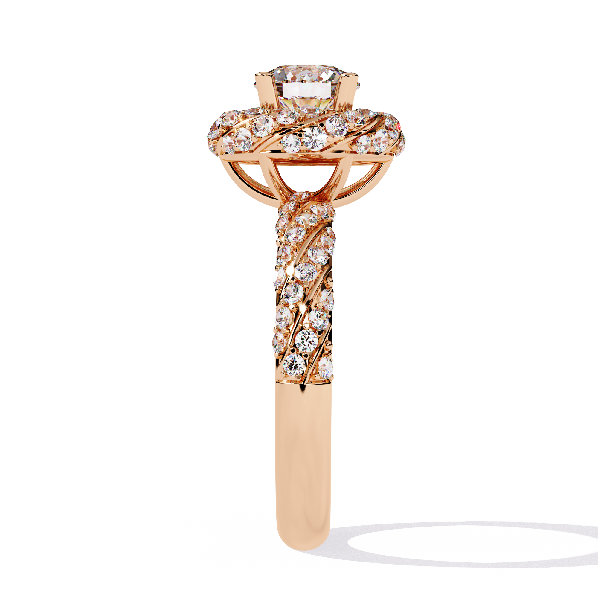 Radiant Swirl Halo Round-Cut Diamond Ring | 925 Pure Sterling Silver