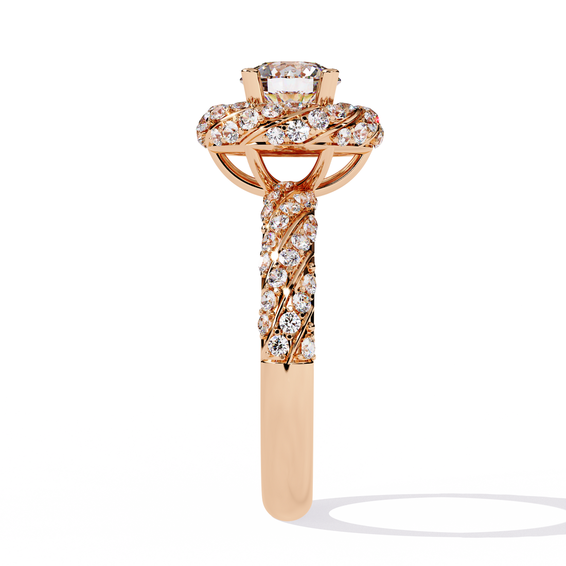 Radiant Swirl Halo Round-Cut Diamond Ring | 925 Pure Sterling Silver