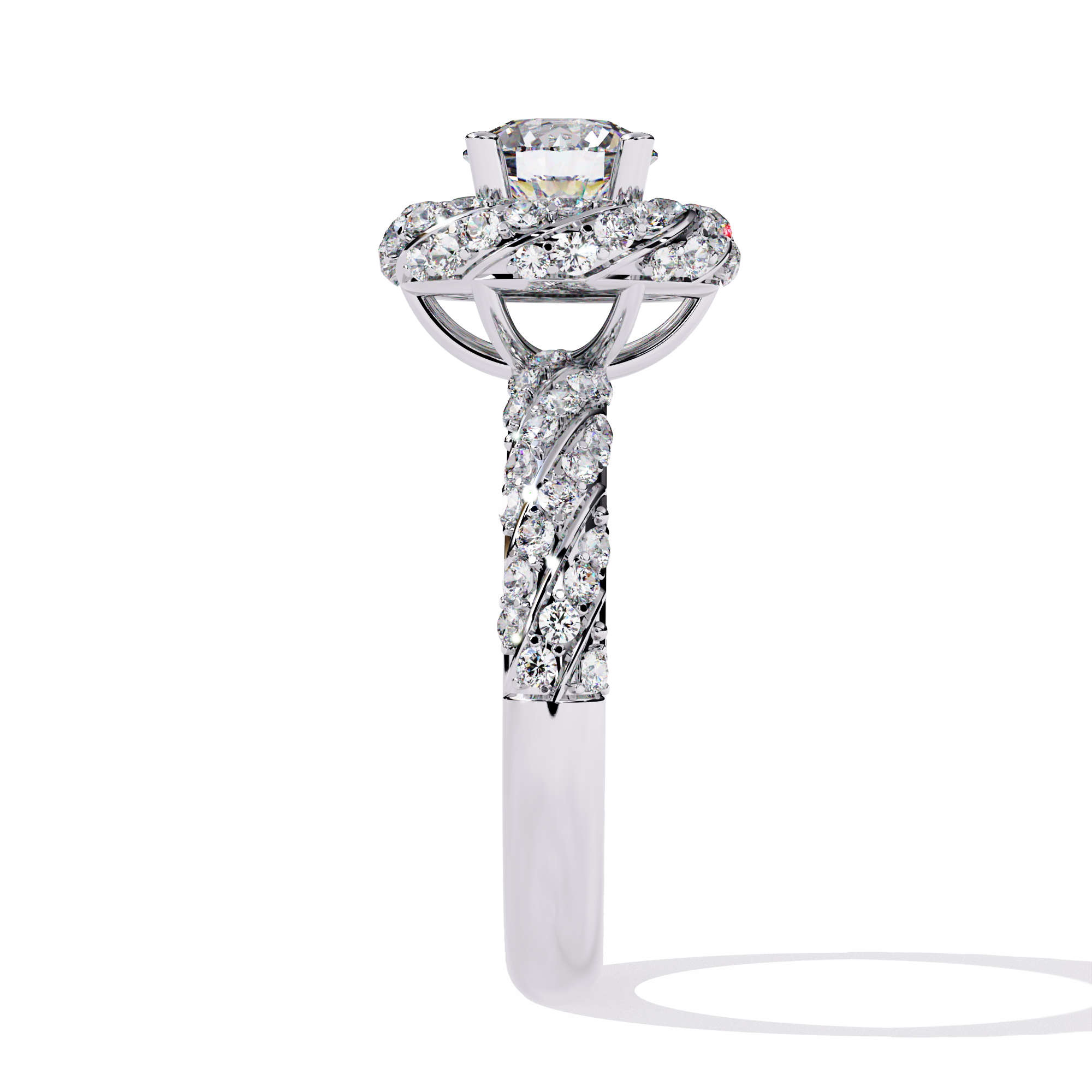 Radiant Swirl Halo Round-Cut Diamond Ring | 925 Pure Sterling Silver