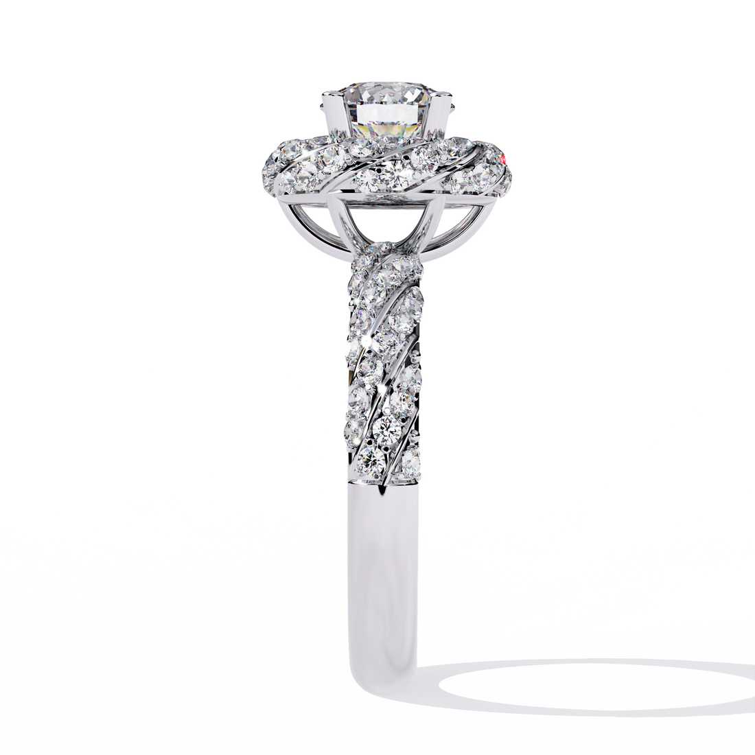 Radiant Swirl Halo Round-Cut Diamond Ring | 925 Pure Sterling Silver