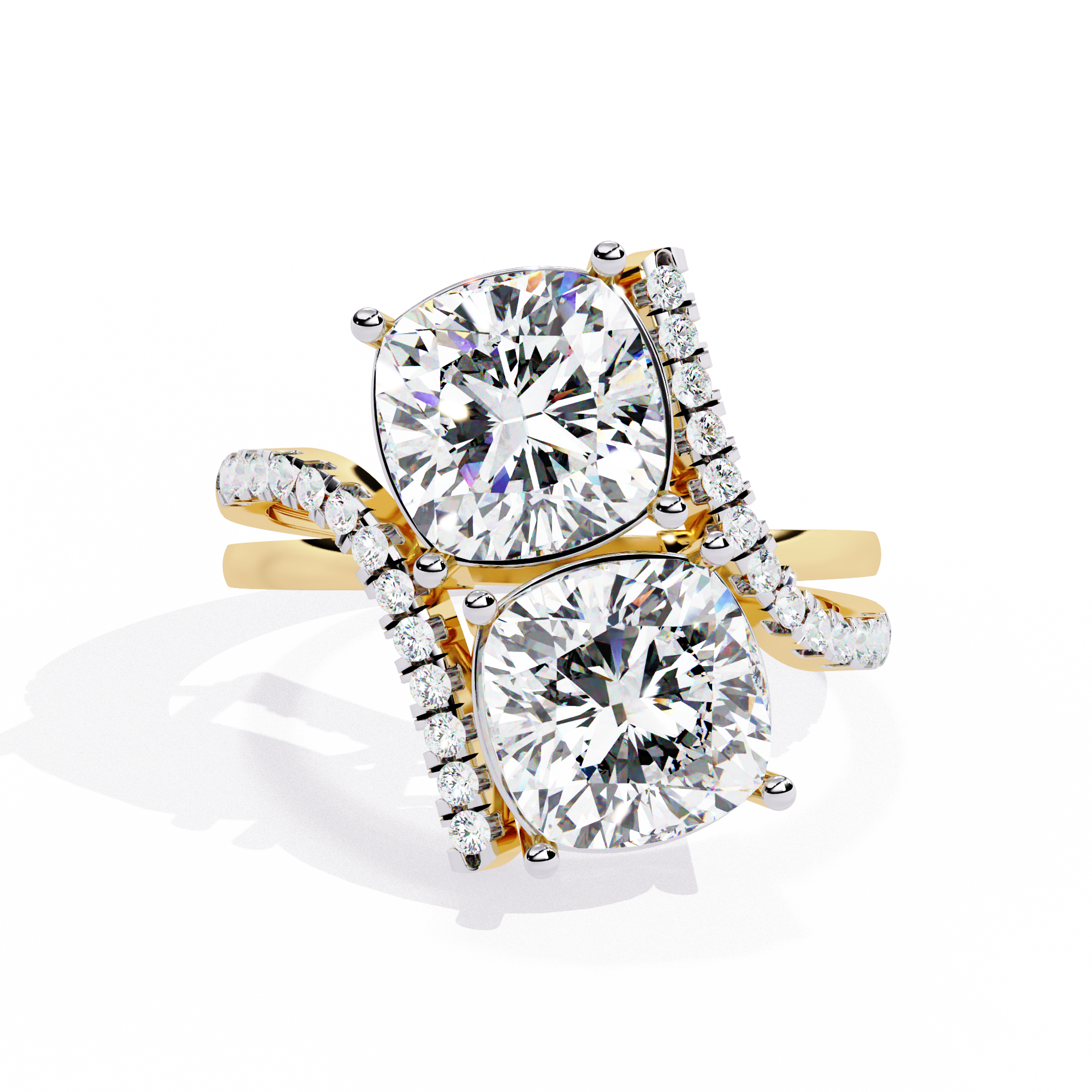 Twin Spark Cushion-Cut Diamond Bypass Ring