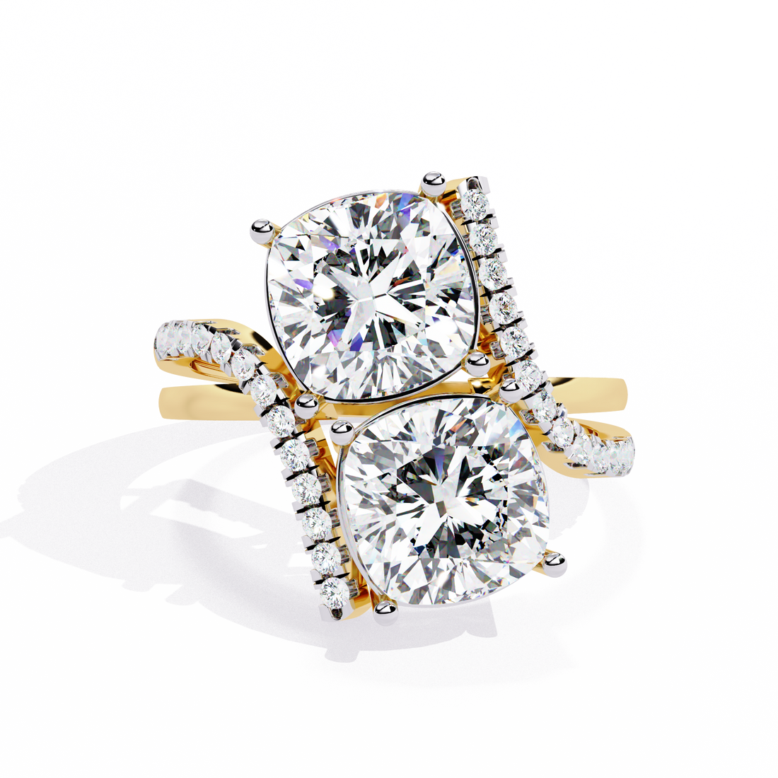 Twin Spark Cushion-Cut Diamond Bypass Ring