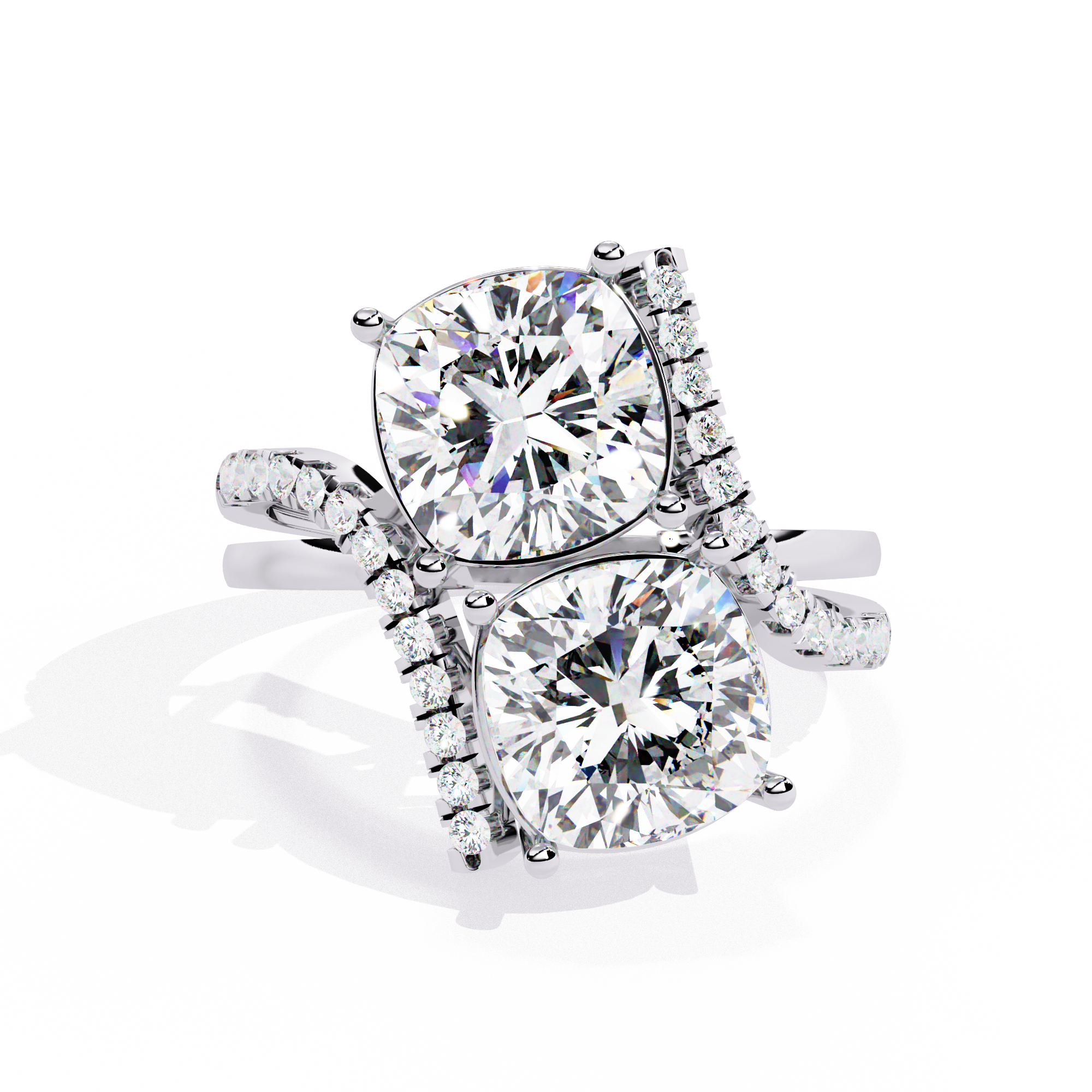 Twin Spark Cushion-Cut Diamond Bypass Ring