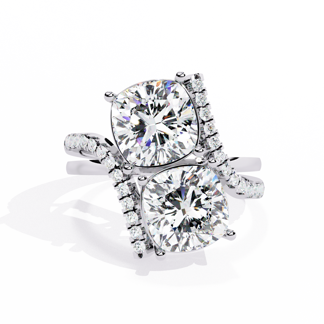 Twin Spark Cushion-Cut Diamond Bypass Ring