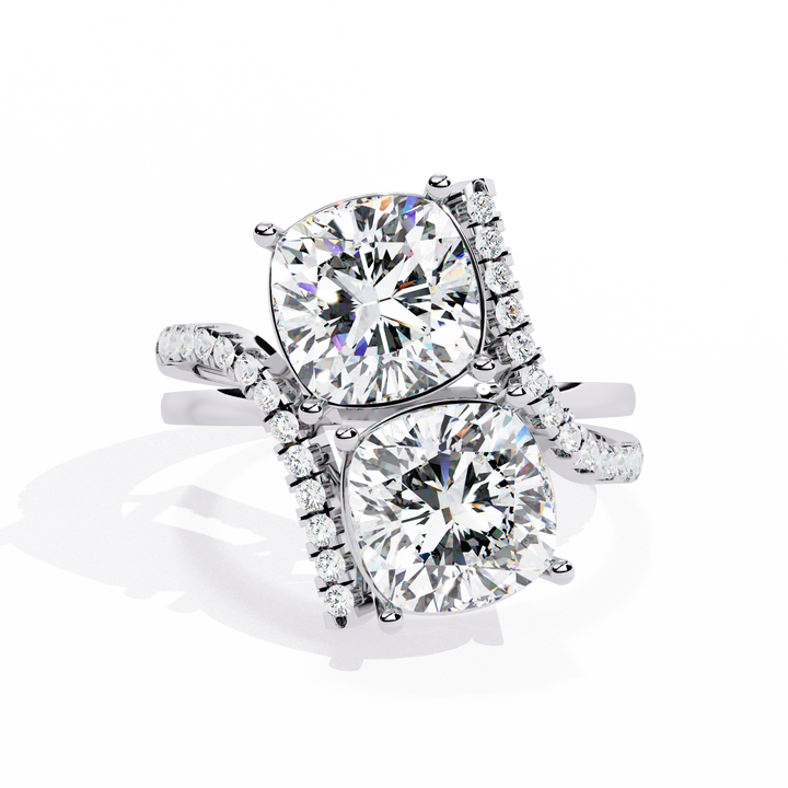 Twin Spark Cushion-Cut Diamond Bypass Ring