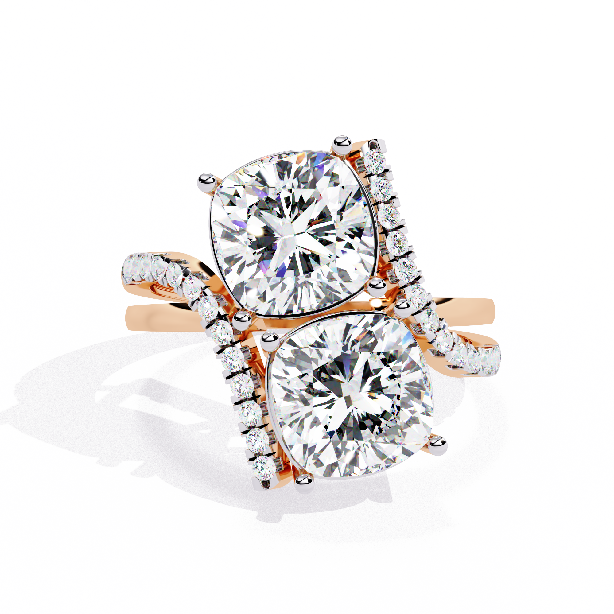 Twin Spark Cushion-Cut Diamond Bypass Ring
