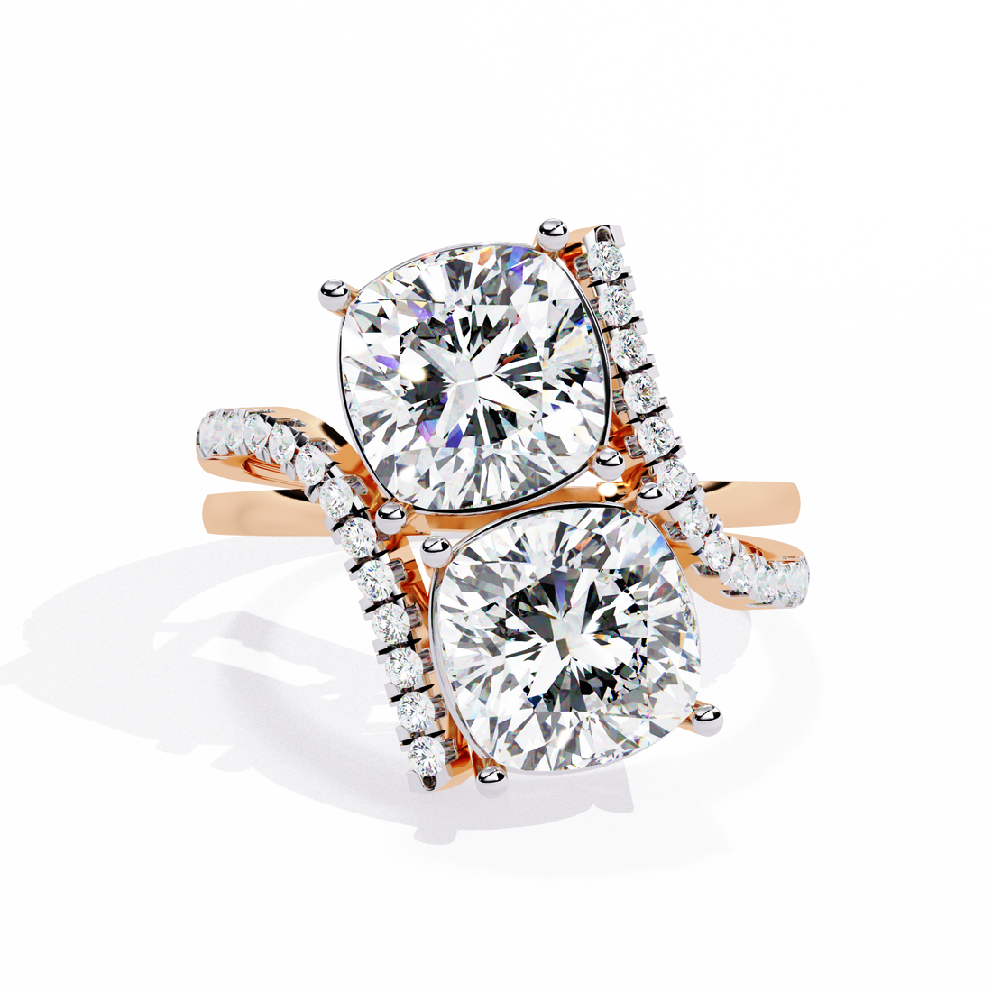Twin Spark Cushion-Cut Diamond Bypass Ring