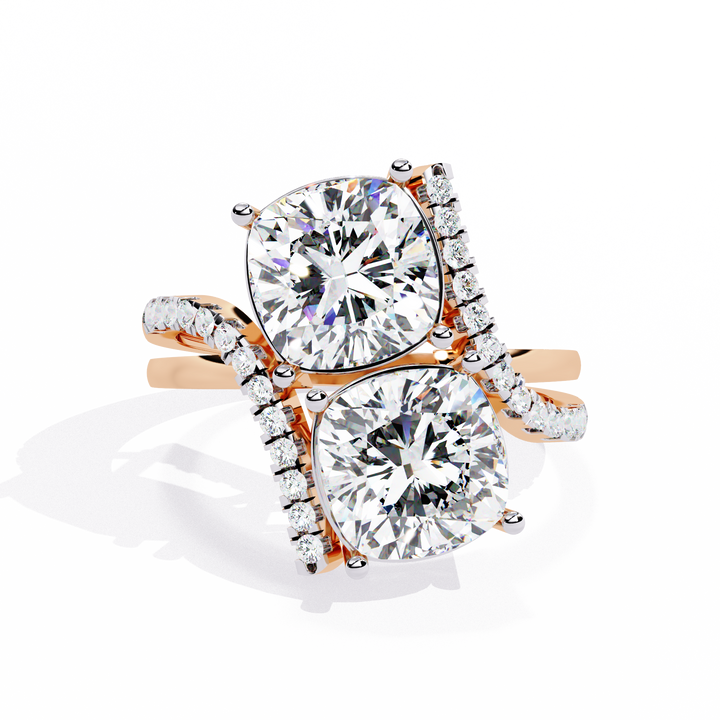 Twin Spark Cushion-Cut Diamond Bypass Ring