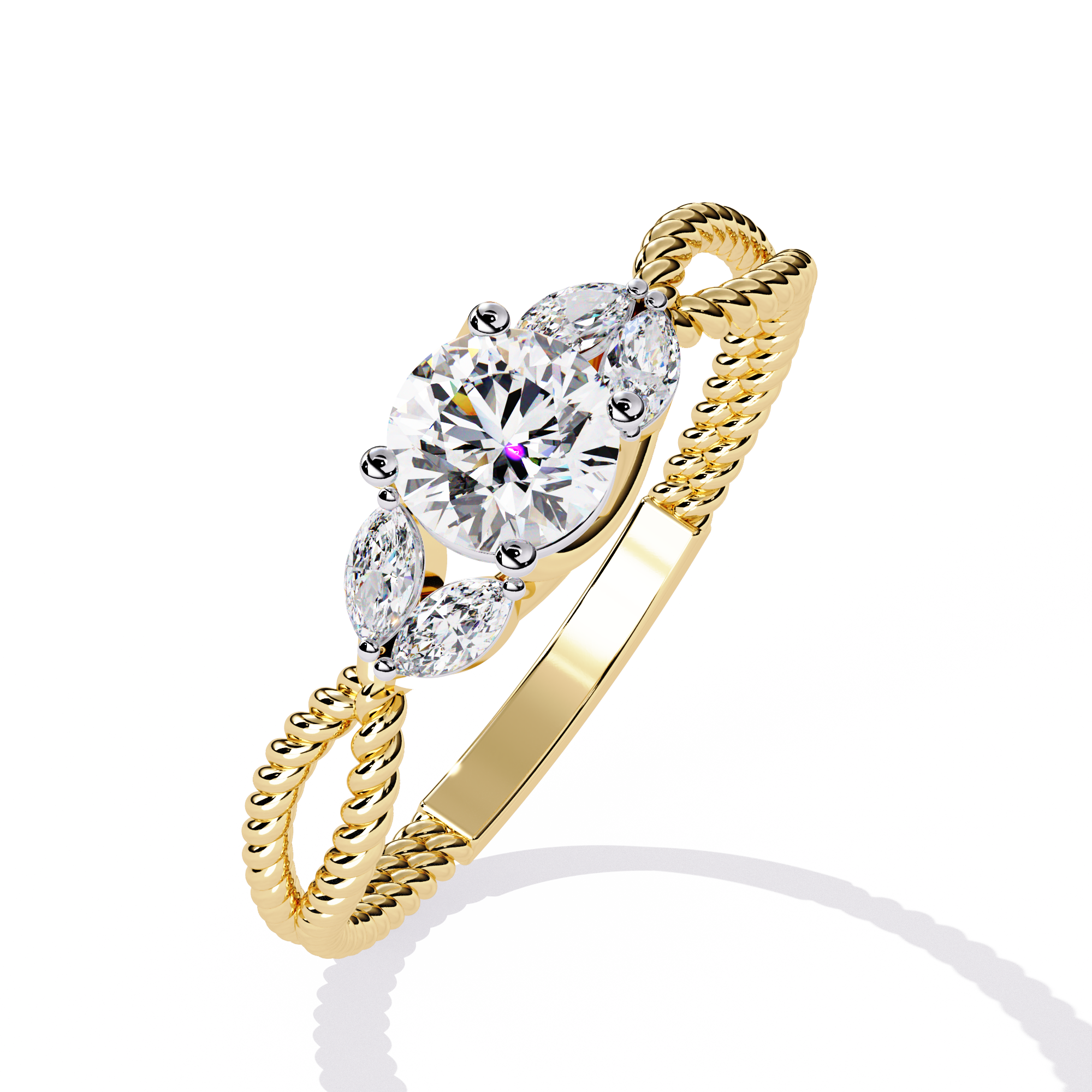 Twisted Elegance Round-Cut Diamond Ring with Marquise Accents