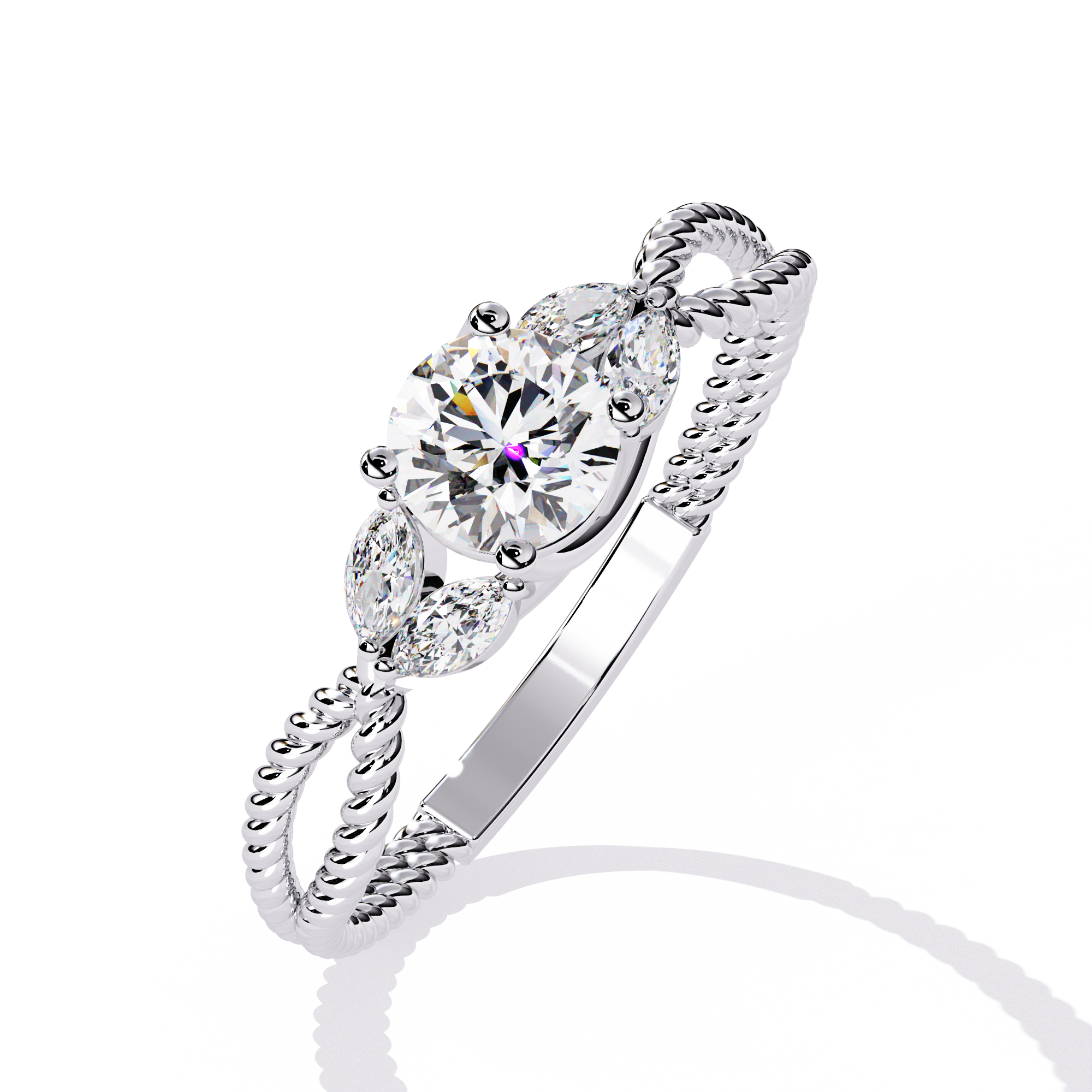 Twisted Elegance Round-Cut Diamond Ring with Marquise Accents