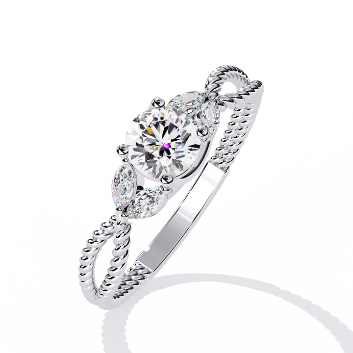Twisted Elegance Round-Cut Diamond Ring with Marquise Accents