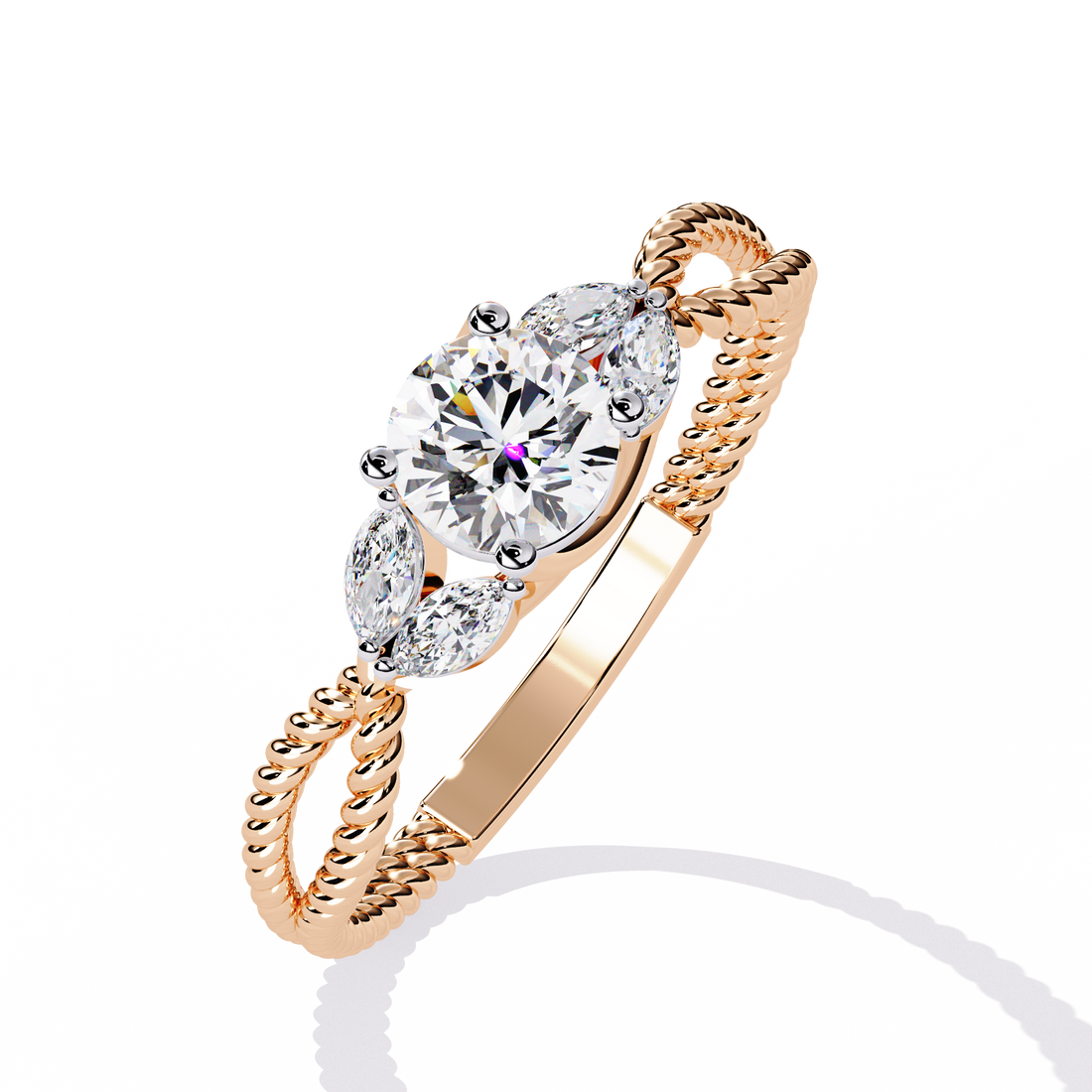 Twisted Elegance Round-Cut Diamond Ring with Marquise Accents