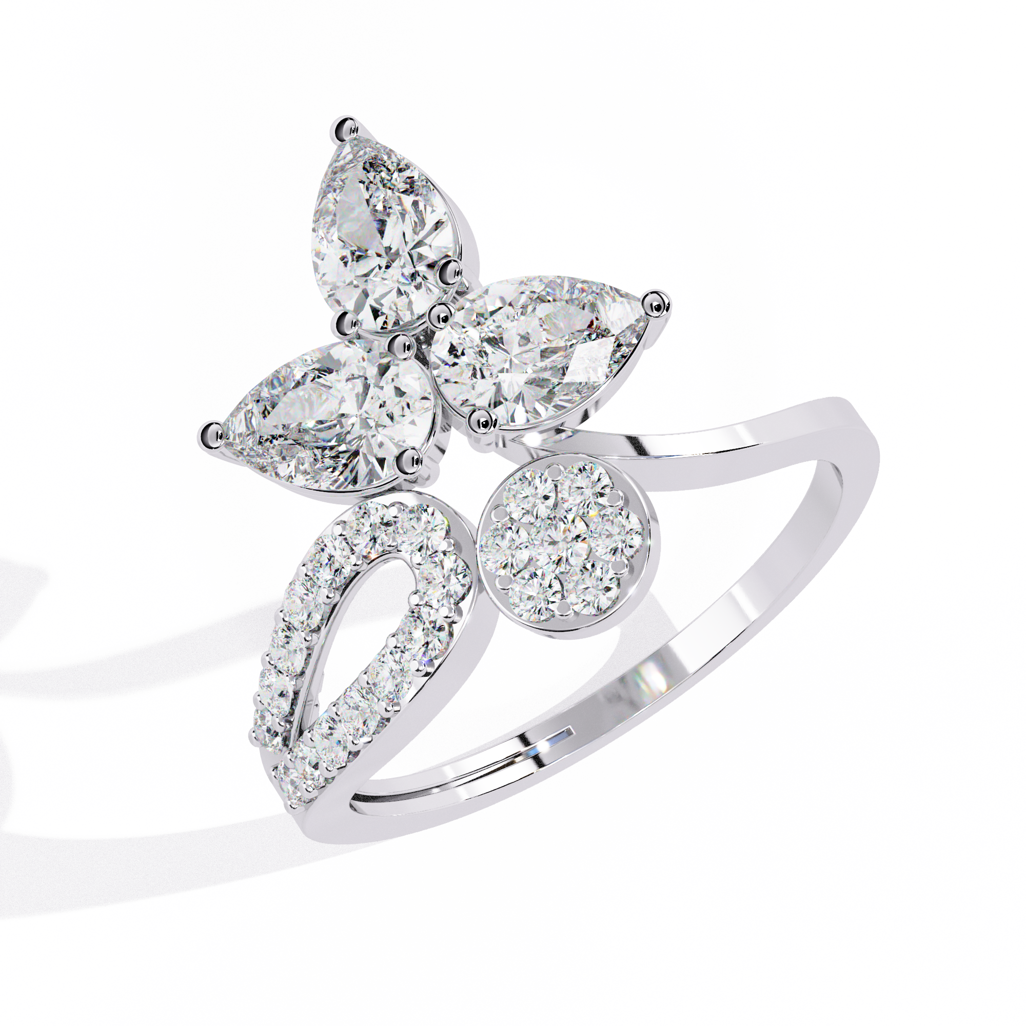 Celestial Petal Pear-Cut Open Ring | 925 Sterling Silver