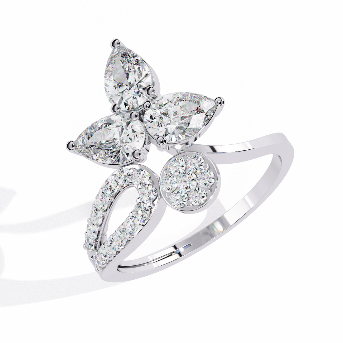 Celestial Petal Pear-Cut Open Ring | 925 Sterling Silver