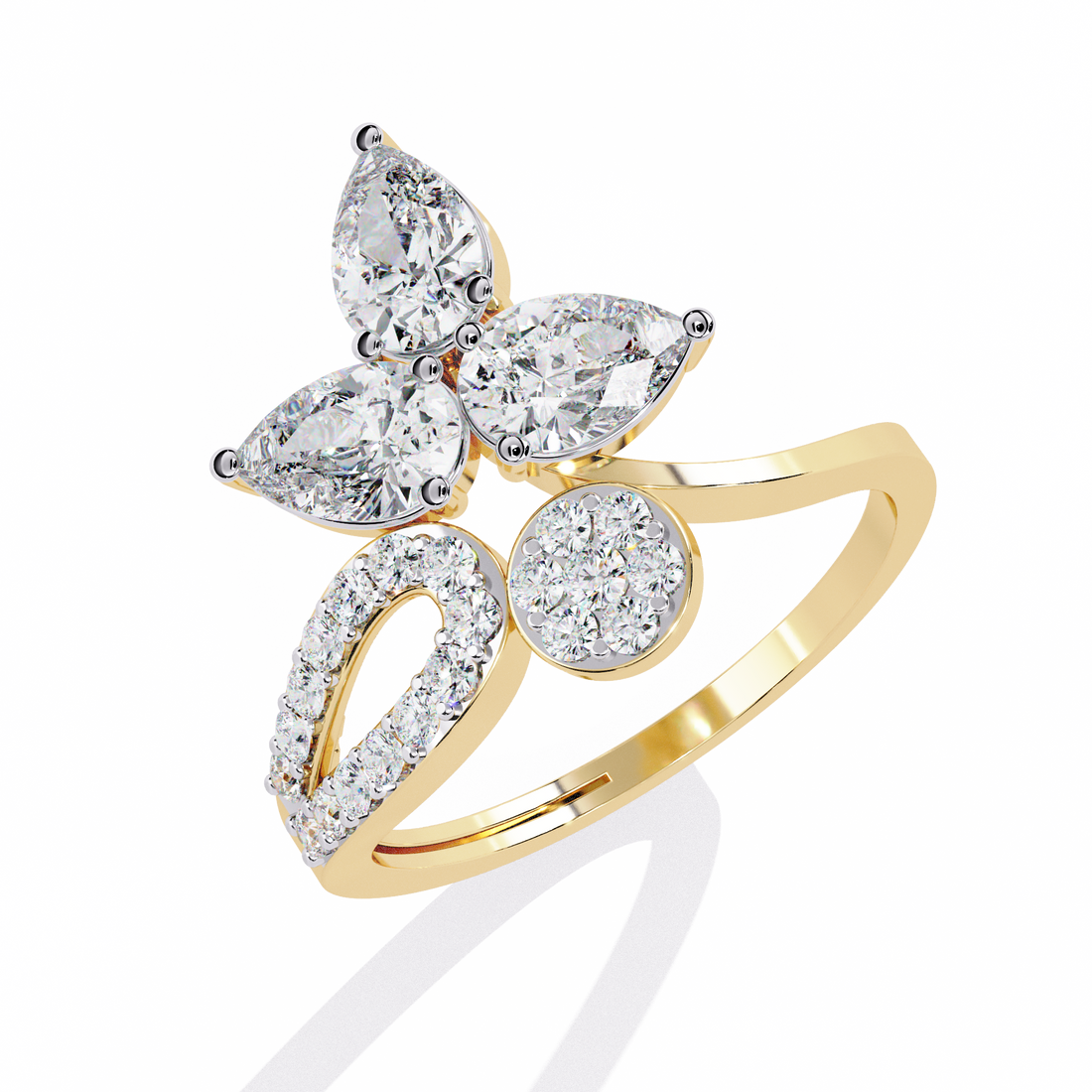 Celestial Petal Pear-Cut Open Ring | 925 Sterling Silver